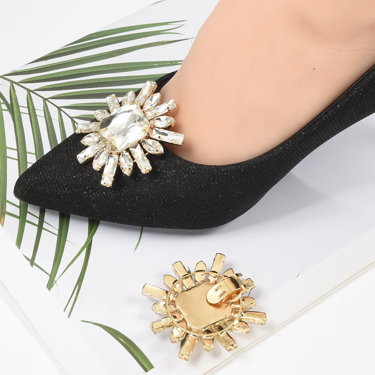 可拆卸懒人日常百搭鞋饰夹扣高跟鞋鞋花新娘婚鞋金属水钻 M836可拆款