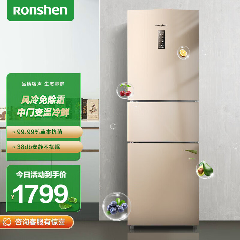 容声（Ronshen）221升 三门冰箱家用小型 节能无霜小冰箱BCD-221WD16NY