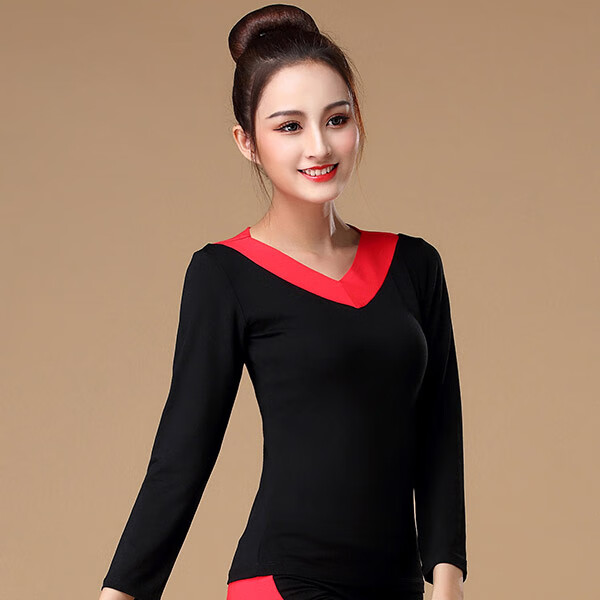 木兰旅广场舞服装女秋装跳舞衣服舞蹈练功服长袖上衣加厚莫代尔c 黑