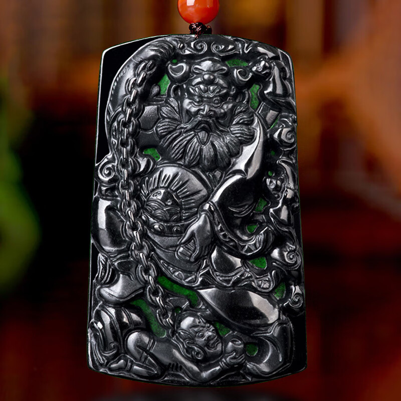 墨翠a货翡翠墨玉钟馗冰糯种玉石吊坠挂件男士玉佩挂件 墨玉 墨翠钟馗7