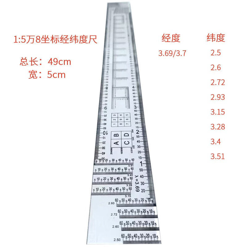 坐标图上距离量算尺地理坐标尺直尺多功能经纬度比例尺地形学尺坡度尺