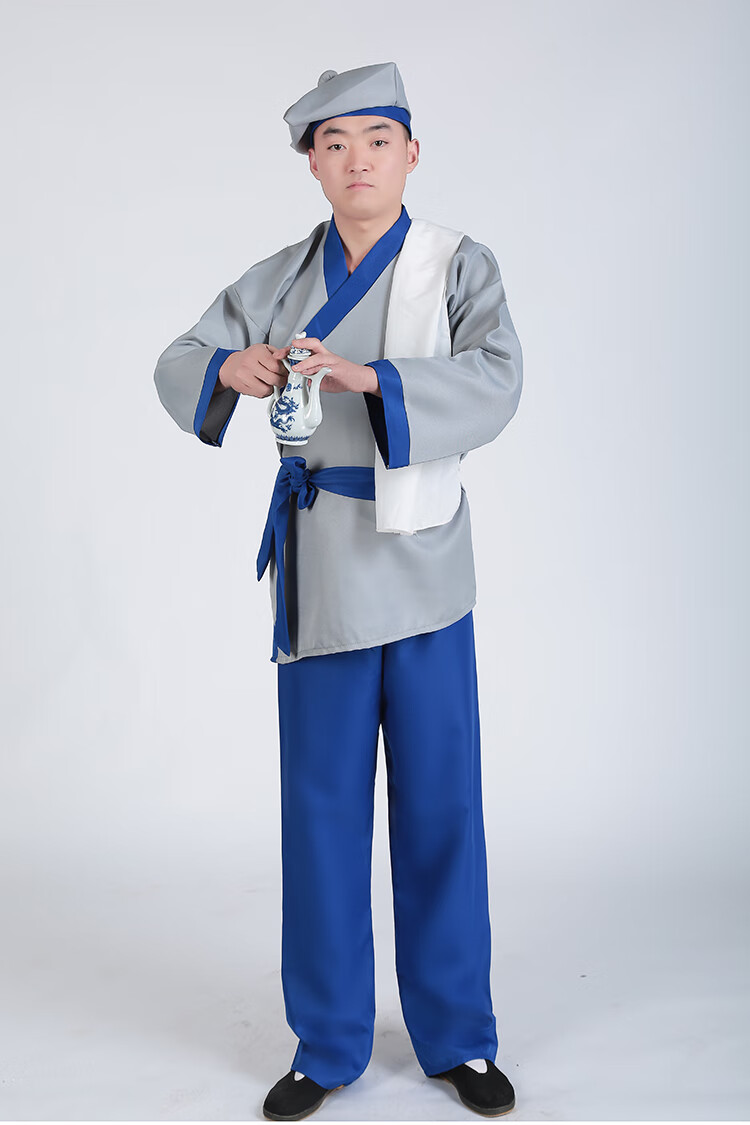 琉语 古装汉服男式古代平民百姓农民店小二商贩渔民樵夫表演出服装 浅