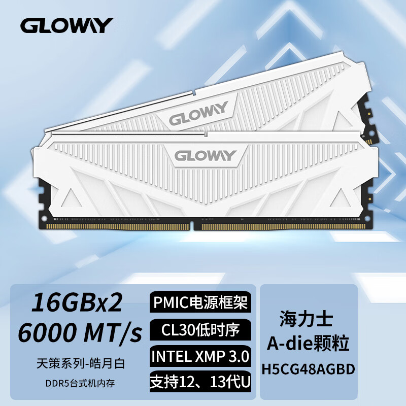 光威（Gloway）32GB(16Gx2)套装 DDR5 6000 台式机内存 天策系列-皓月白 海力士A-die CL30