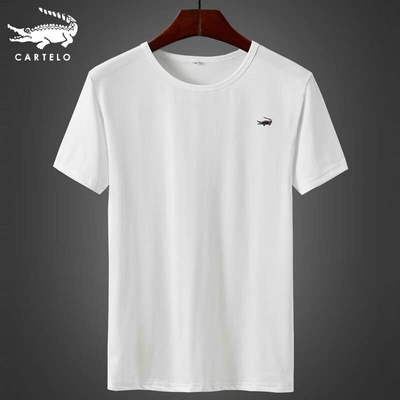 卡帝乐鳄鱼短袖t恤男夏季新款圆领透气薄款弹力运动T恤 816白色 L（约101-115斤）