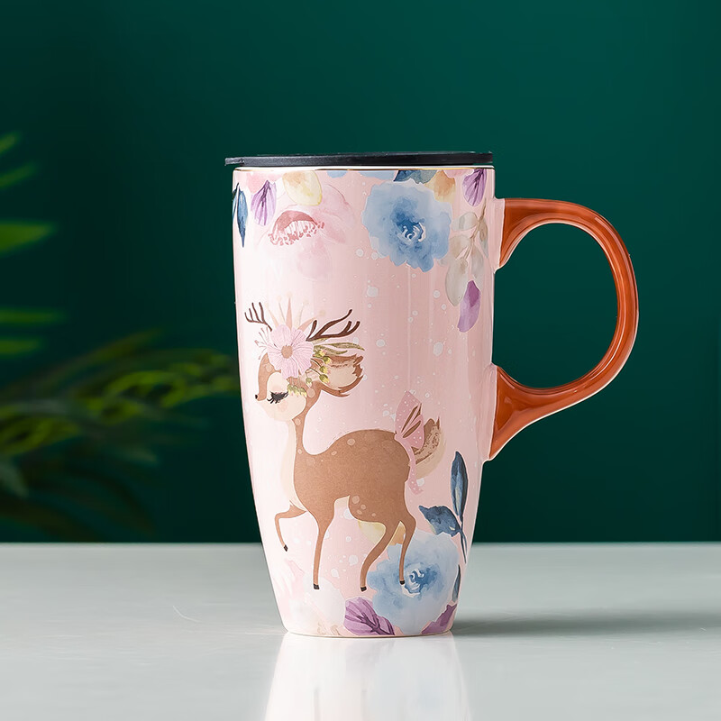 麦可可 水杯马克杯家用大容量茶杯创意咖啡杯陶瓷早餐杯 动物杯鹿