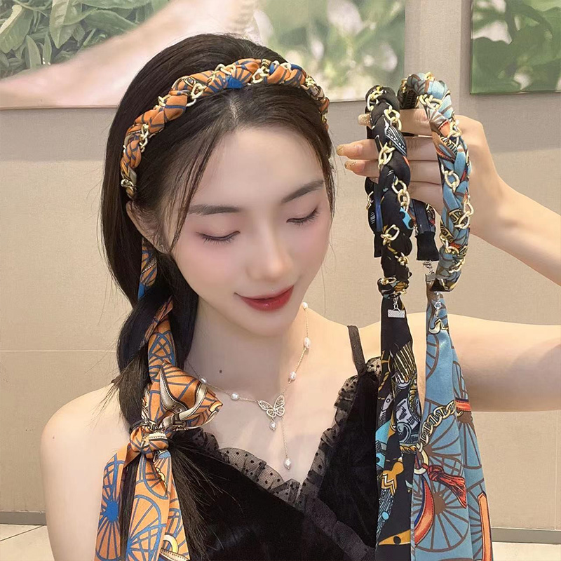 明夫人复古链条发箍缎面布艺压发卡头箍飘带发带女绑发一体系编发头饰夏 主图三件套怎么看?