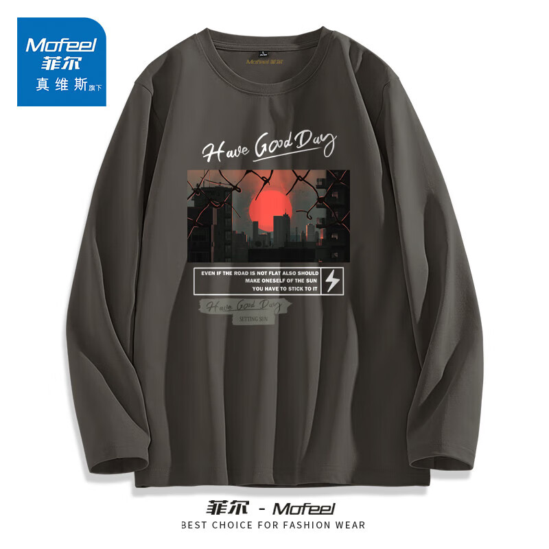 菲尔(mofeel)真维斯集团美式潮流长袖t恤男春秋季纯棉上衣复古宽松