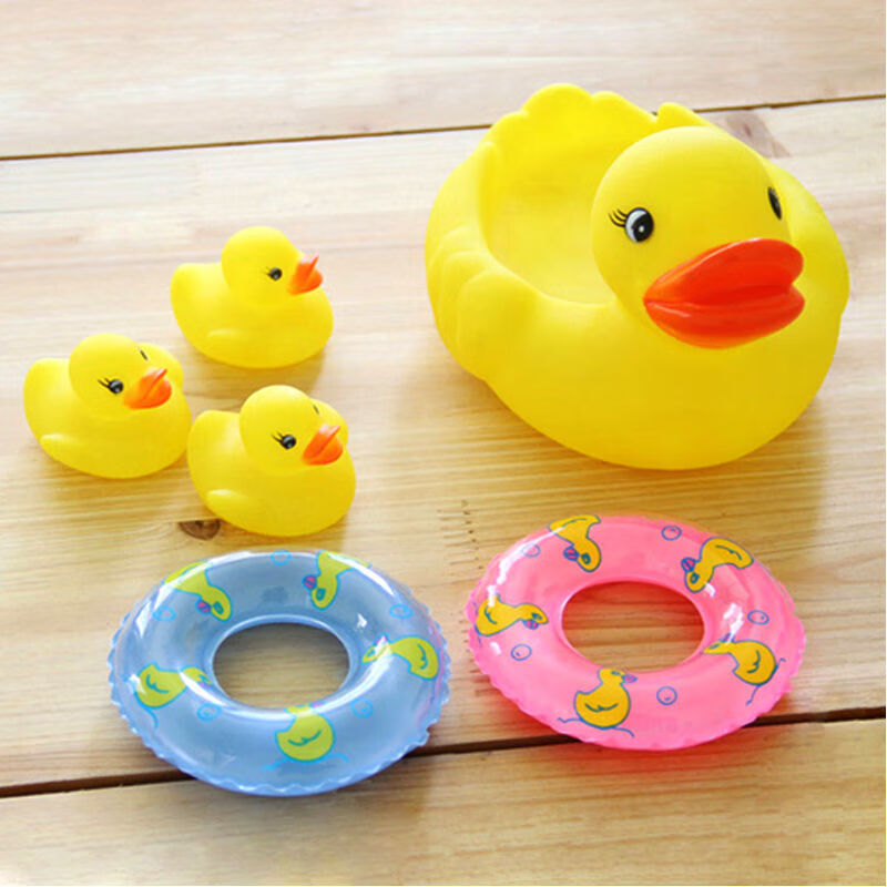 昂沐小黄鸭婴儿洗澡玩具港鸭捏捏叫戏水小鸭子浴室澡盆软胶可咬男女孩