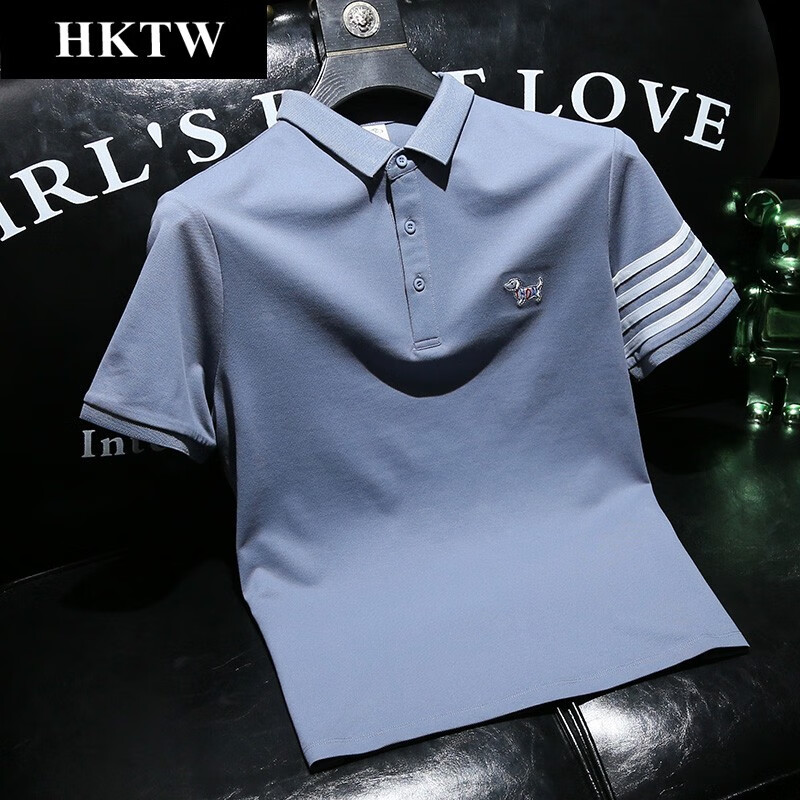 hktw短袖男polo衫2024夏季修身翻领男士休闲百搭简约男装hkpl4 蓝色 m