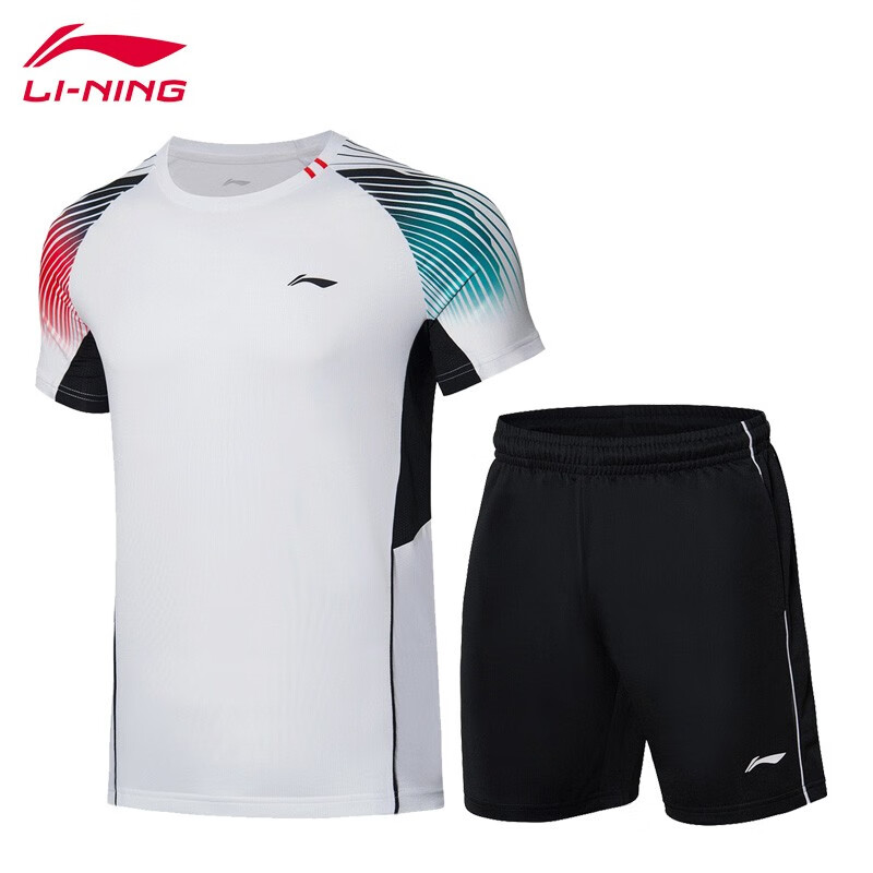 李宁 羽毛球服套装男士2024年春夏季新款透气速干训练比赛服运动服 T031白色一套 L