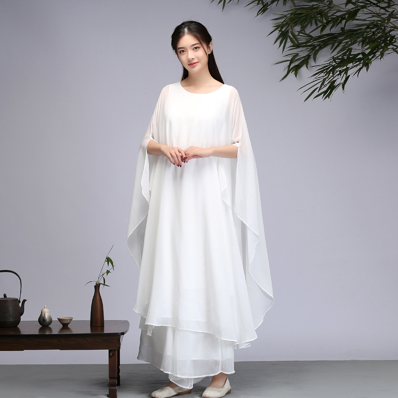 【禅意女装佛系】中国风文艺复古禅舞服装春秋雪纺茶服宽松连衣裙女