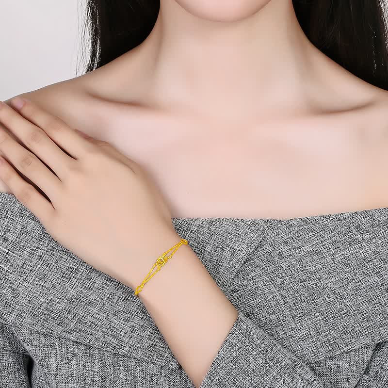 京东周六福 黄金手链女款足金花卉双链桃运连连 计价 16cm - 2.