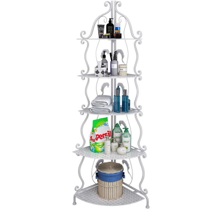 小媳妇置物架铁艺浴室角架落地卫生间卧室 洗手间厨房收纳储物三角层架收纳架子柜多层置物柜搁物架 置物架Z775-白色