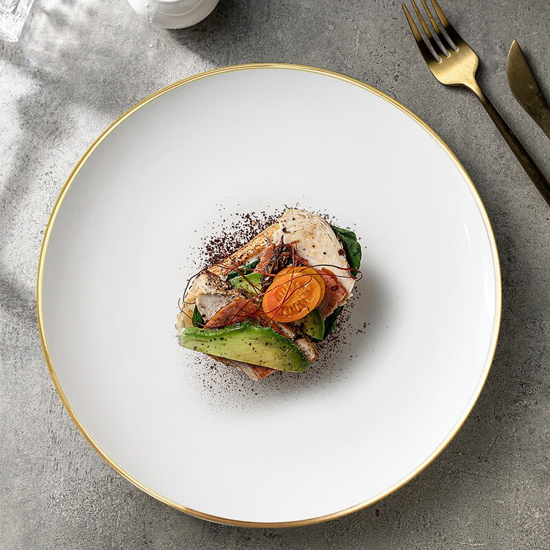 jintch现代简约骨瓷单金线创意高颜值牛排酒店宴会摆台西餐盘牛排盘