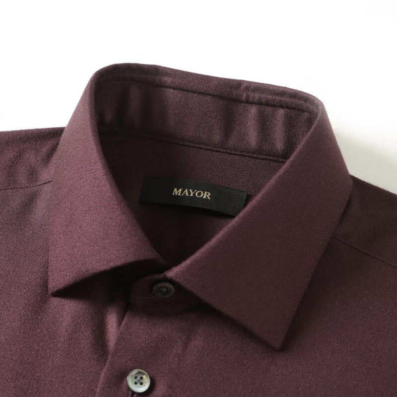 MAYOR男装 秋冬全桑蚕丝七步手工深酒红长袖男衬衫 暗红 170/88A