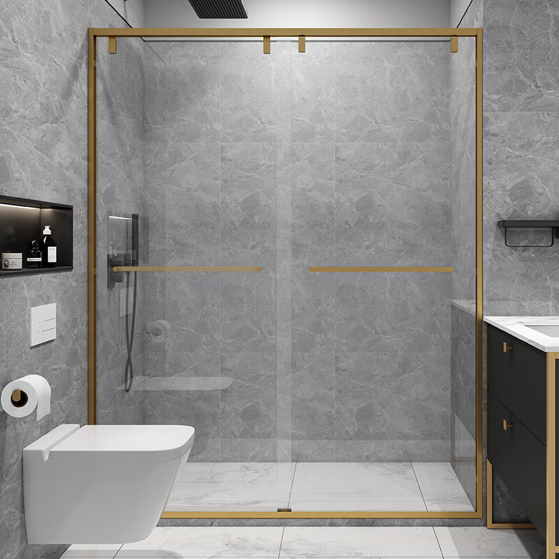 科勒京选金色于长虹玻璃干湿分离淋浴房推拉门隔断浴室卫生间移门淋浴