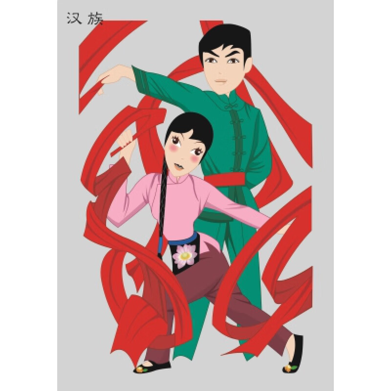 五十六民族卡通 海报装饰画相框墙画不干胶贴画 柠檬黄 20号图汉族