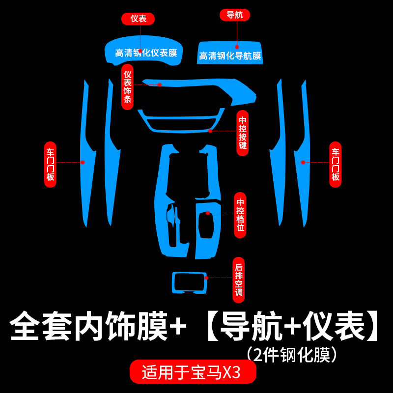 维诺亚适用于20-21款宝马X3/X4导航钢化膜中控台显示大屏幕内饰保护贴膜 全套内饰