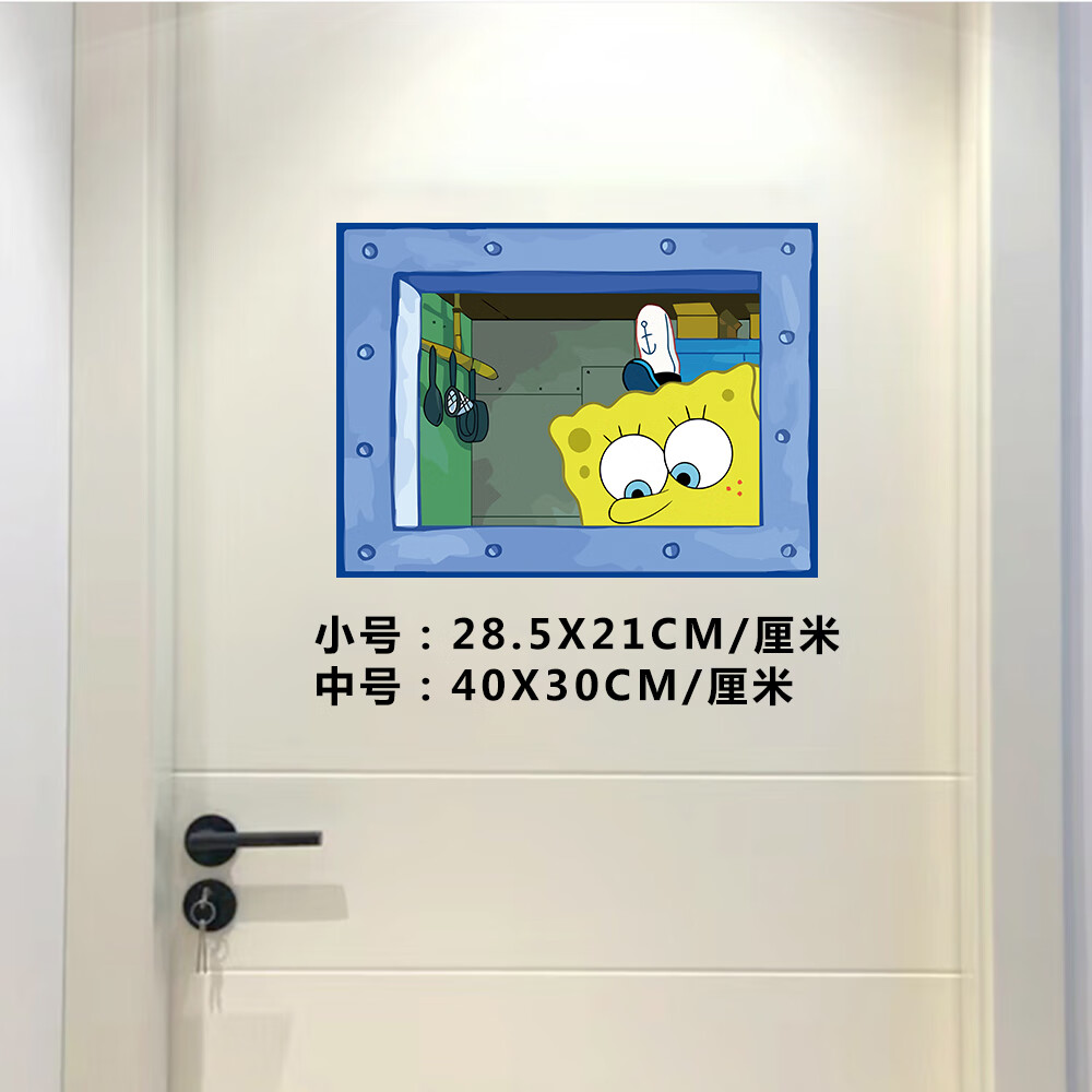 海绵宝宝窗户创意门贴宿舍卧室改造防水墙贴章鱼哥儿童房卡通装饰 海