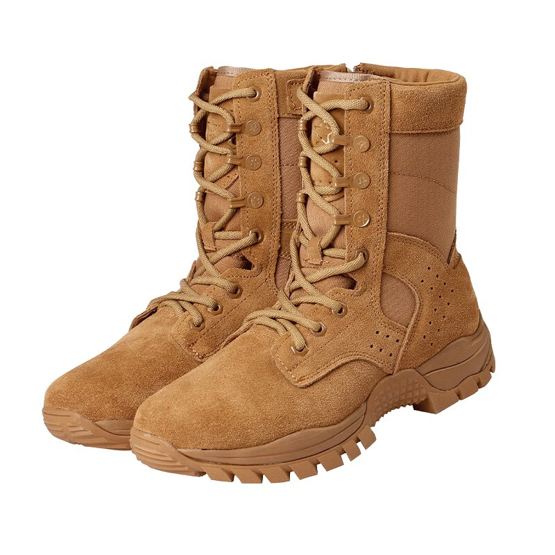 仪标棕色夏季作战靴超轻侧拉链训练真皮耐磨沙漠户外靴高帮二一登山鞋 棕色作战靴（高配） 42