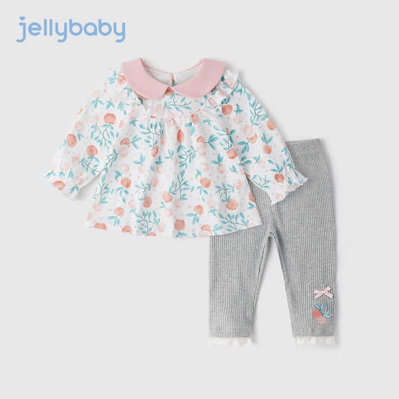 JELLYBABY宝宝春装两件套婴儿春秋儿童碎花衣服5女童套装2023新款 米白 90怎么看?