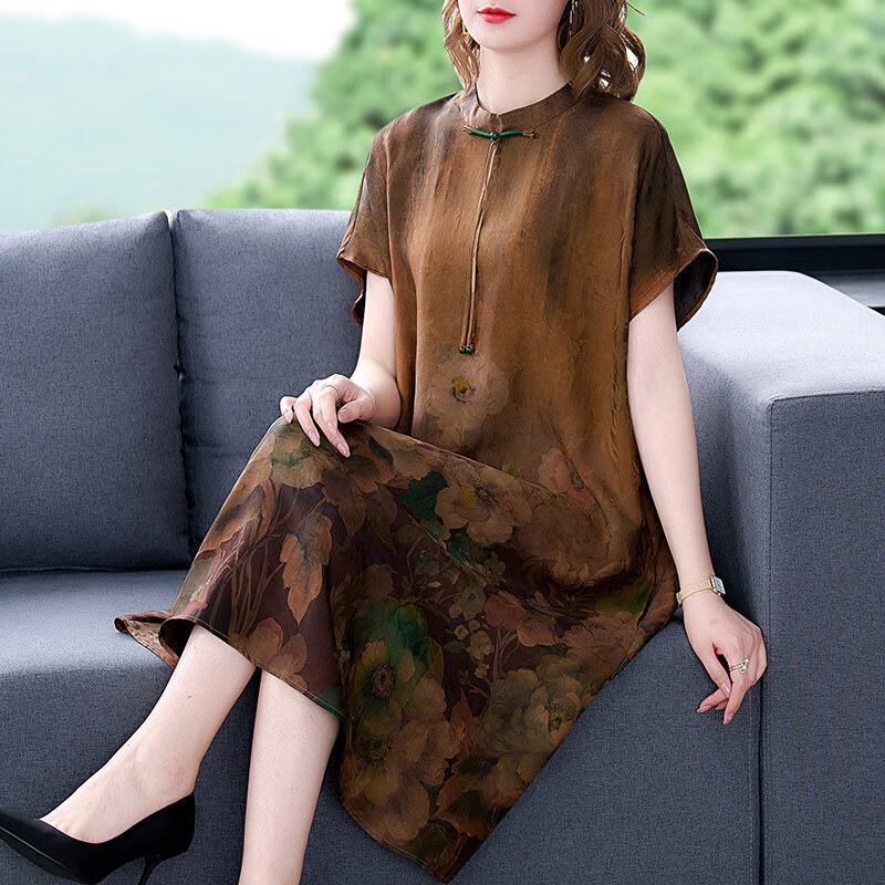 图美其高端轻奢改良香云纱旗袍女夏高端重磅真丝洋气妈妈阔太太贵夫人