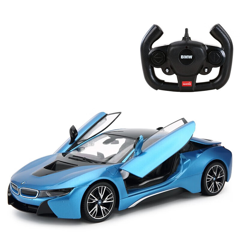 星辉 Rastar 遥控车 儿童玩具汽车模型 宝马i8 USB充电电池 遥控开门 1:14  71060-1  蓝色图片