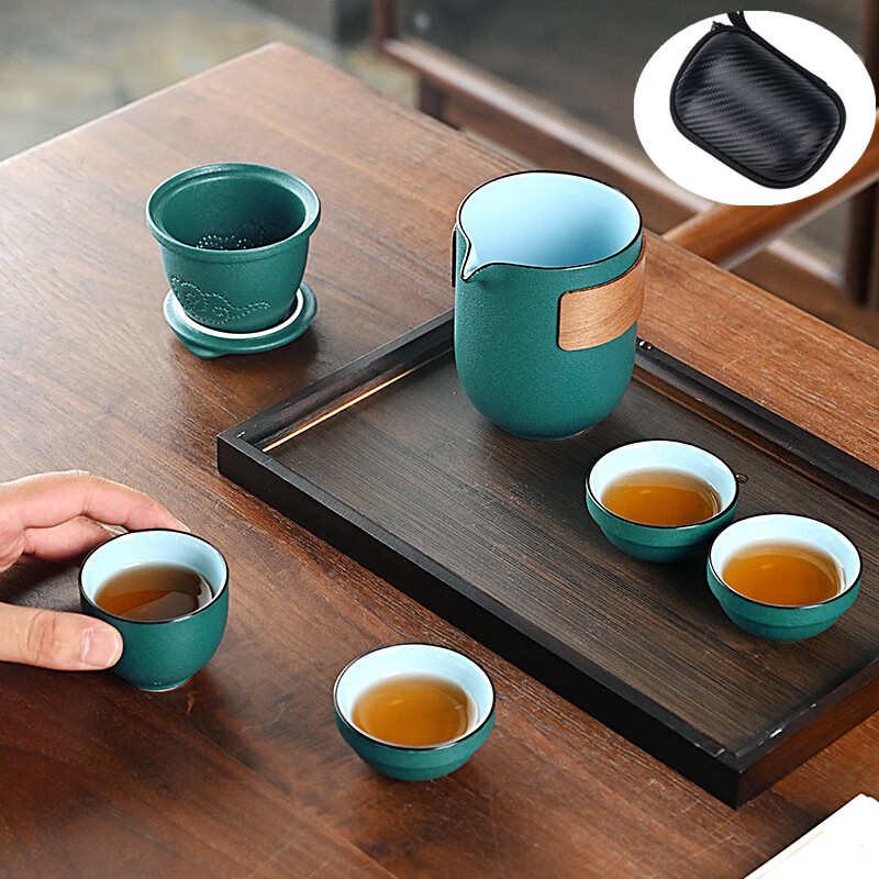 茶具礼盒小套装礼品logo定制户外茶壶一壶二四杯 黑色迷你一壶一杯