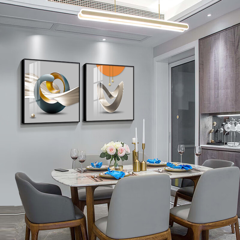 北欧餐厅装饰画几何抽象餐厅墙面装饰壁画饭厅挂画2022新款 筑梦空间