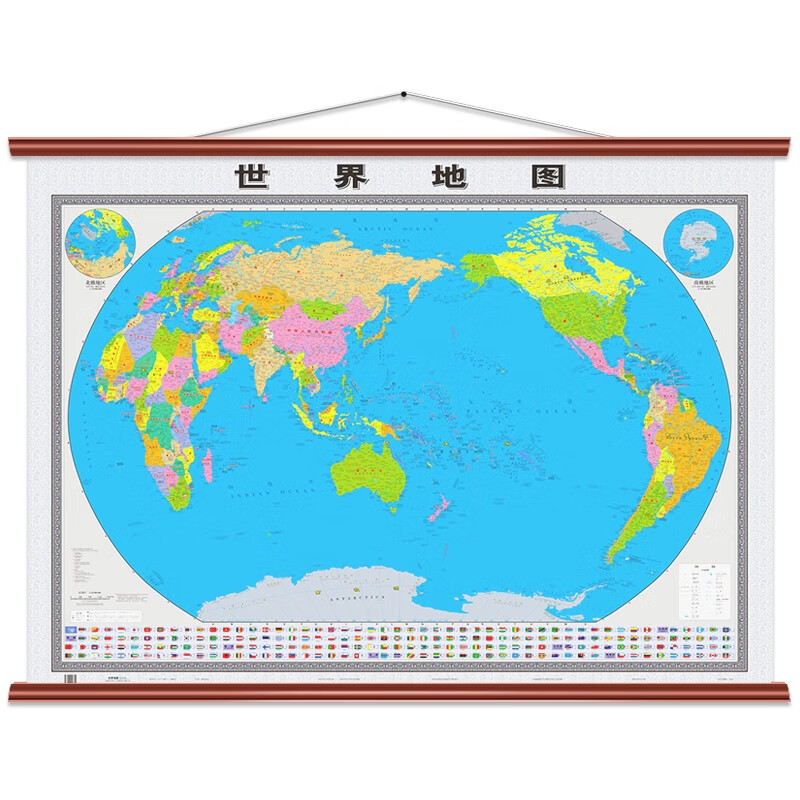 【精装升级清晰版】2022新版 仿红木版世界地图挂图 世界地图中英文1.6米*1.2米 世界地图 双