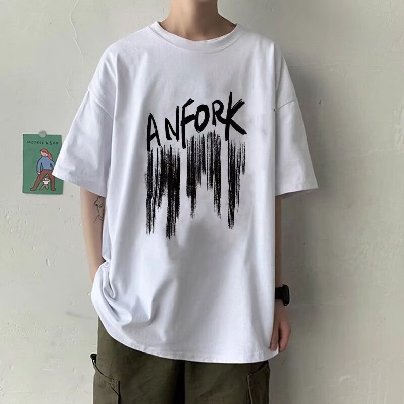 夏季短袖t恤男拼接t恤显瘦五分袖上衣服潮流男装休闲五分袖件 白 mm