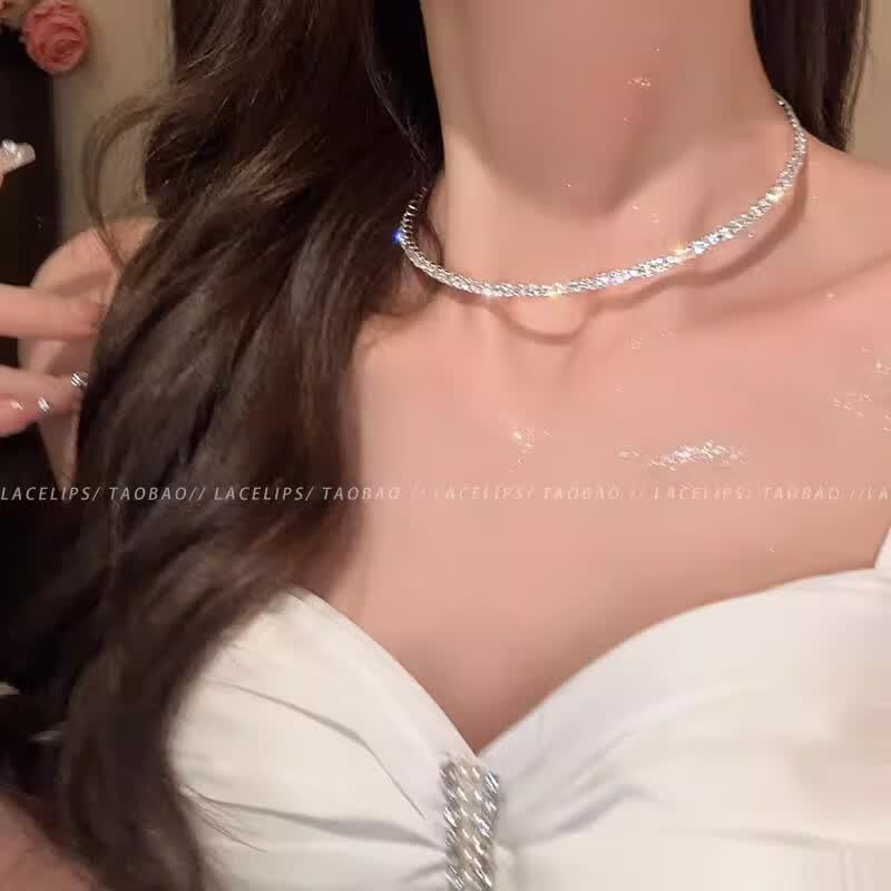 晚宴项链流苏多层叠戴胸链身体链性感颈链饰品轻奢小众礼服锁骨链 闪钻流苏项链(A3354)