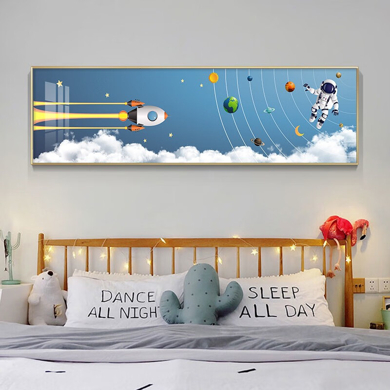 卧室床头画装饰画挂画背景墙壁画卡通宇航员太空星球晶瓷画 太空漫步d