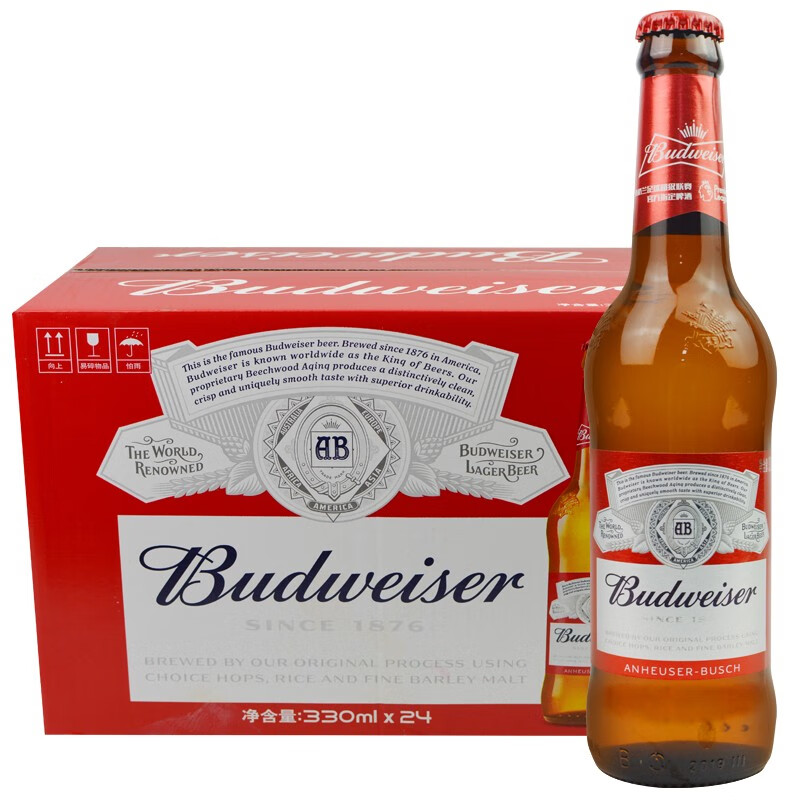 百威啤酒小红瓶拉格黄啤酒（BUDWEISER）330ml*24瓶 整箱 百威整箱【330ml*24瓶】