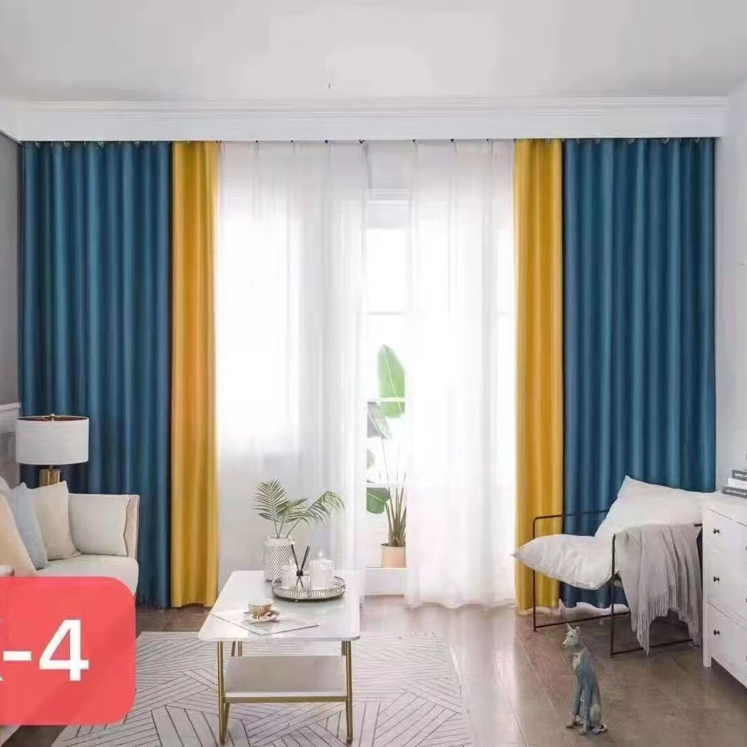 罔济2023年窗帘卧室北欧现代简约加厚遮光客厅拼接阳台遮阳帘 天蓝色