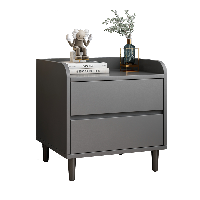 简座床头柜窄现代简约床边柜轻奢简易储物柜网红卧室小型床头收纳柜置物 【两抽皎月灰+黑腿】40*40*54CM