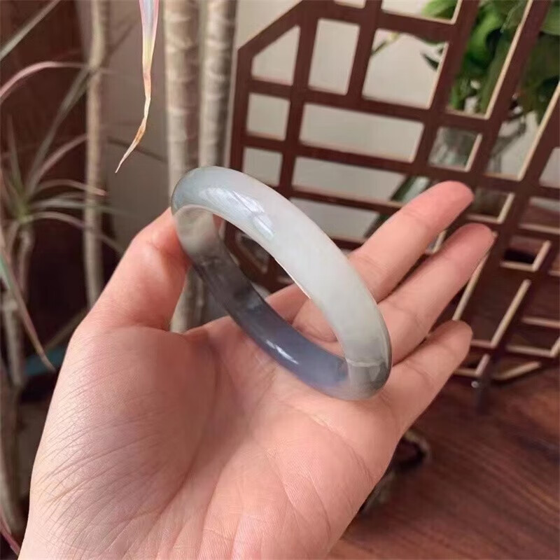 琦凰和田玉手镯女 烟青色水墨晕染玉镯57圈女士手镯送妈妈送老婆礼物