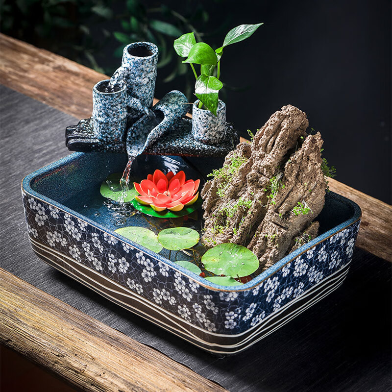 陶瓷鱼缸养鱼盆客厅桌面流水鱼缸家用小金鱼缸创意长方形鱼缸造景