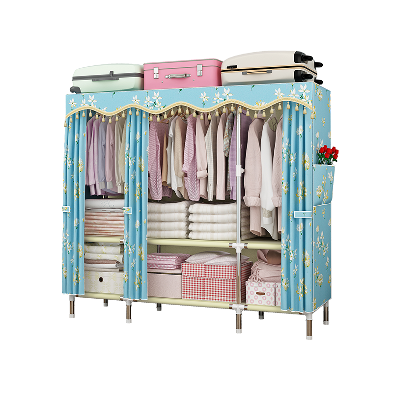 梦卡莱（MENGKALAI） 布衣柜 钢管加粗加固衣柜 简易组装涤棉布 双人布衣橱 青春百合 1.50米