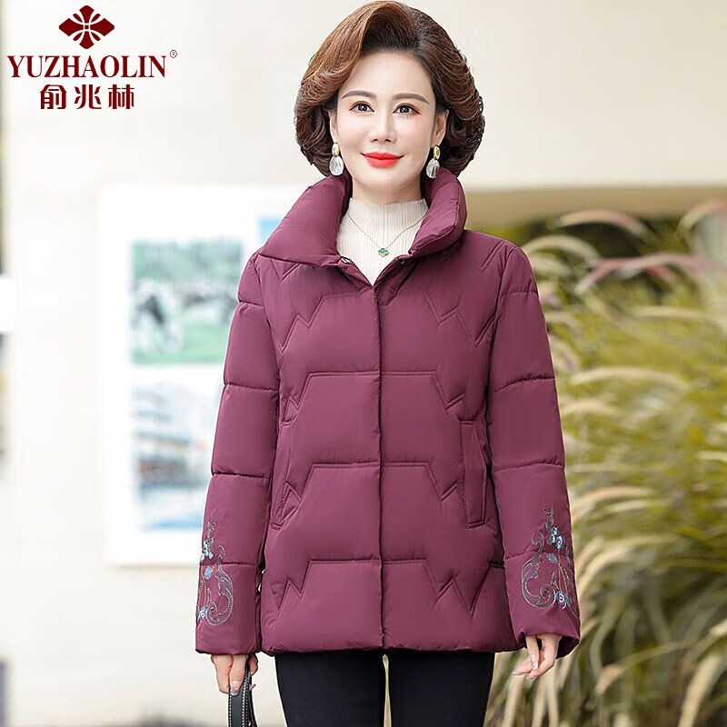 俞兆林（YUZHAOLIN）中老年妈妈冬季短款棉衣外套中年女秋冬刺绣保暖棉服高档加厚棉袄 [加厚保暖]红色棉衣 XL 建议90-105斤怎么看?