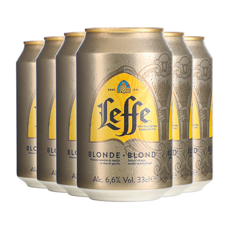 莱福（Leffe）比利时进口啤酒 乐飞金 修道院啤酒 黑啤酒330ml瓶装整箱精酿啤酒 莱福金啤酒330ml*6罐