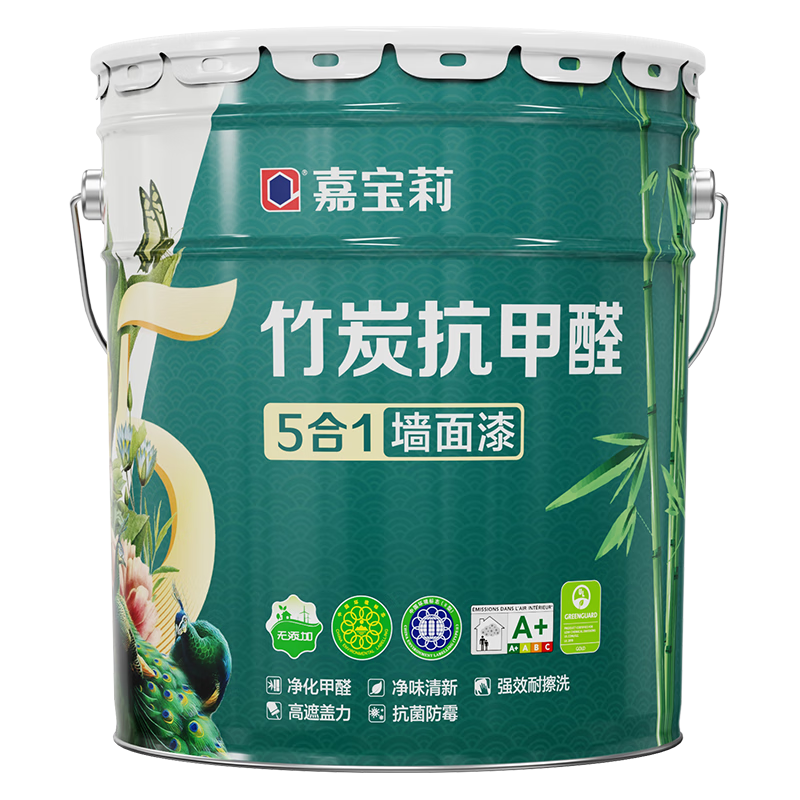 嘉寶莉 內(nèi)墻乳膠漆竹炭抗甲醛五合一墻面漆抗菌防霉油漆涂料可定制6.4kg