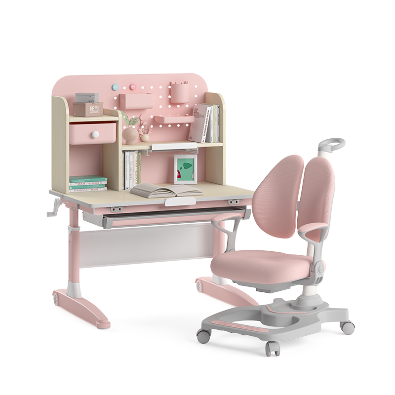 黑白调学习时光 儿童学习桌 书桌 儿童书桌 学习桌 小学生书桌写字桌 带书架高度可升降小户型实木类桌椅套装
