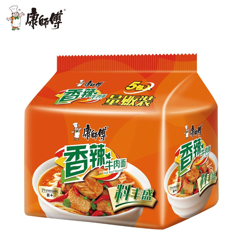 康师傅 经典红烧牛肉面5连包方便面速食泡面 【经典5包】香辣牛肉面