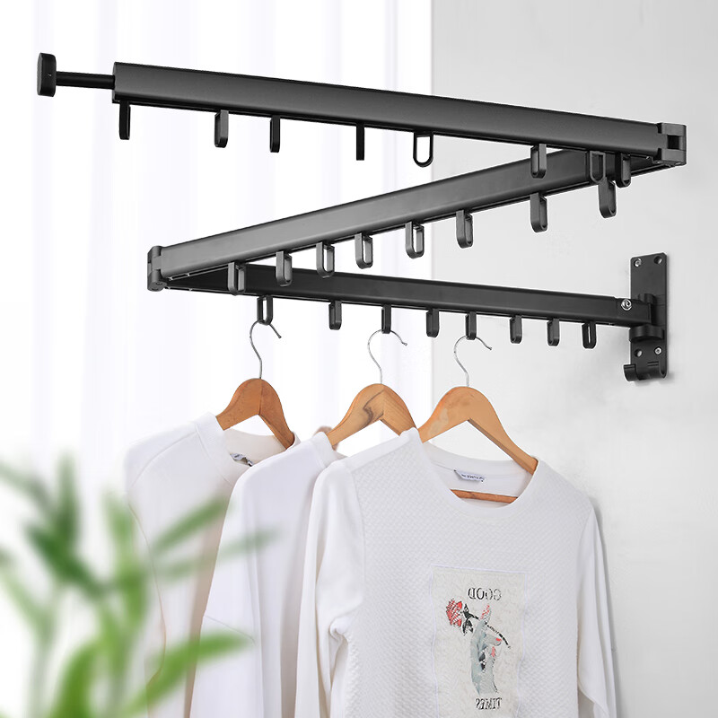 折叠晾衣架墙壁挂式室内飘窗外阳台晾衣杆伸缩隐形 升级上翻1折晾衣架