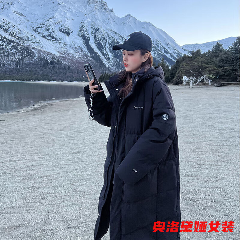 奧洛黛婭綿衣女過膝冬天綿服新款冬季寬松外套長款加厚綿襖 黑色 S 80-105斤