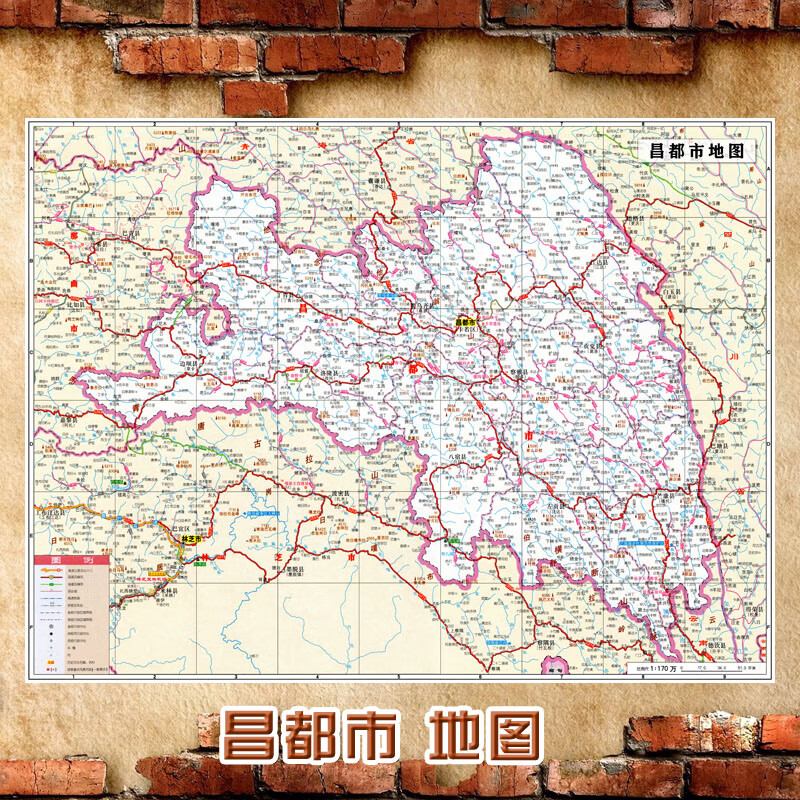 2024新款昌都市地图墙贴超大巨幅交通行政区划图装饰画海报 昌都市
