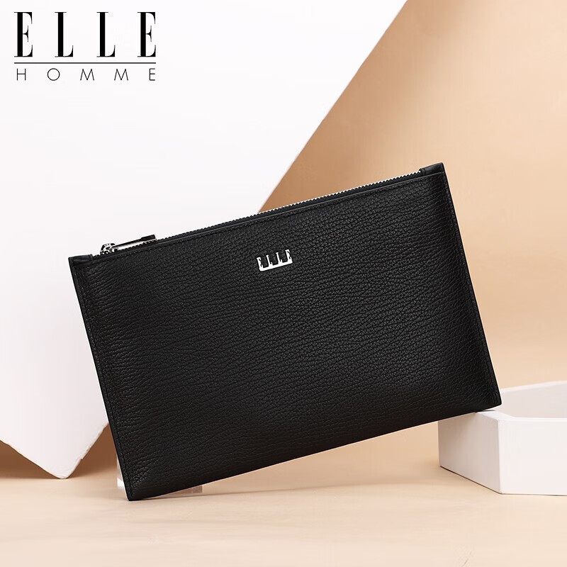 elle homme 商务手拿包 男士头层牛皮手抓包 大容量休闲信封包男包