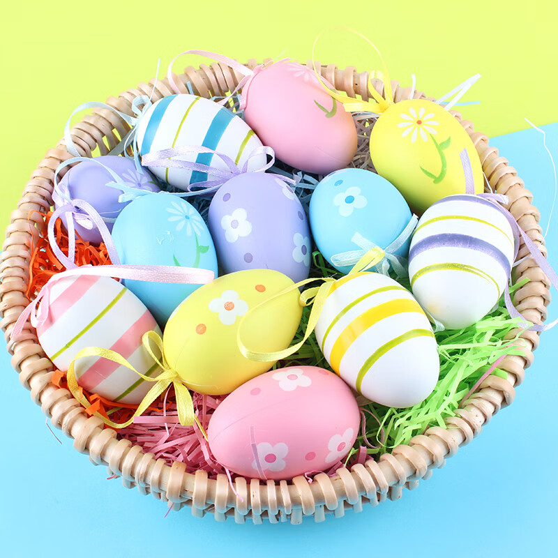 复活节彩蛋手工制作儿童手绘彩蛋装饰鸡蛋 可爱小花鸡蛋12个