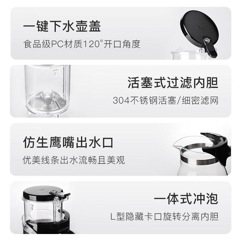 尚明(SAMADOYO)耐热玻璃飘逸杯一键下水过滤泡茶壶按压式茶水分离壶功夫茶具套装 900ml+托盘